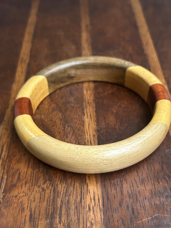 ヴィンテージ木製バングルブレスレット 寄木細工 木工品 ハンドメイド