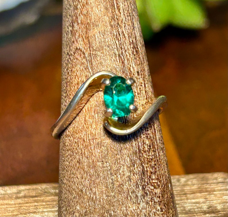 Espo 14k GE Ring Emerald Green Stone Vintage Retro Jewelry Gift image 8