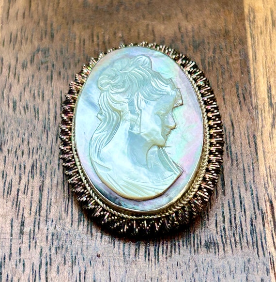 Vintage Mother Of Pearl Cameo 800 Silver Brooch P… - image 2