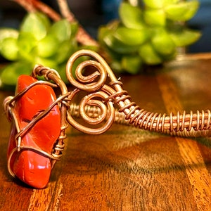 Copper Wire Wrap Bracelet Large Red Jasper Gemstone Crystal Stone Handmade Jewelry image 3