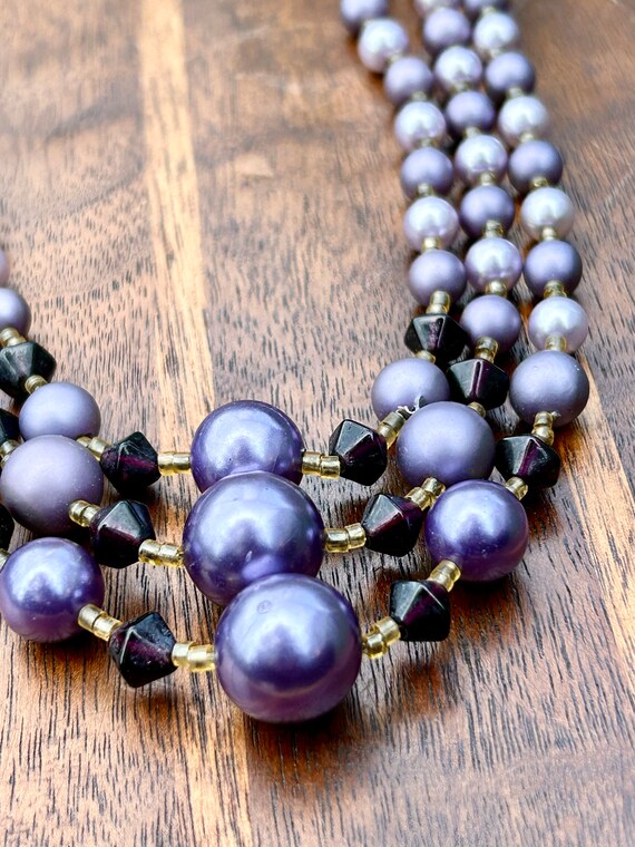 Vintage Purple Faux Pearl Necklace Triple Strand … - image 4