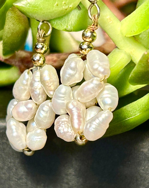 Fresh Water Pearl Cluster Dangle Earrings Vintage… - image 4