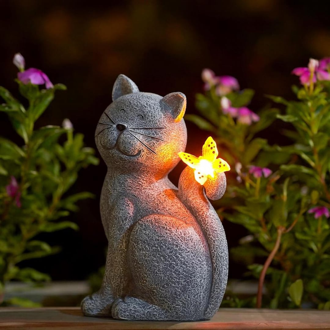 Cat Garden Statue With Butterfly: Outdoor Patio Decor - Etsy