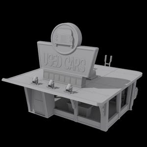 3D Printed Post-Apocalyptic Building Terrain - Used Car Lot | 32mm Scale D&D, Fallout, Wargame RPG Miniature | M3 Studios
