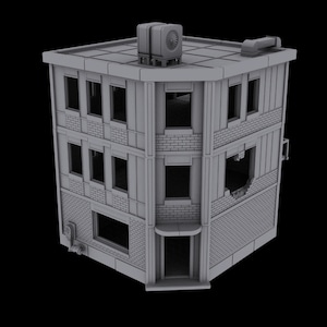 3D Gedrucktes Post-Apokalyptisches Gebäude Gelände - Geschäftshaus | 32 mm Maßstab D&D, Fallout, Wargame RPG Miniatur | M3 Ateliers