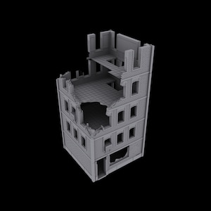 3D Printed Post-Apocalyptic Building Terrain - Five Story Ruined Bldg | 20mm Scale Gaslands Style RPG Miniature | M3 Studios