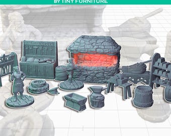 Medieval Blacksmith Shop, | 32mm Scale D&D, Fallout, Wargame RPG Miniature | Tiny Furniture