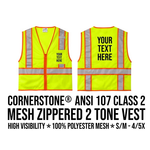 CornerStone ANSI 107 Class 2 Mesh Zippered Two-Tone Vest, Custom Safety Vest, High Visibility, Construction Vest CSV103