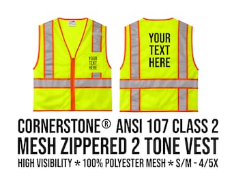 CornerStone ANSI 107 Class 2 Mesh Zippered Two-Tone Vest, Custom Safety Vest, High Visibility, Construction Vest CSV103