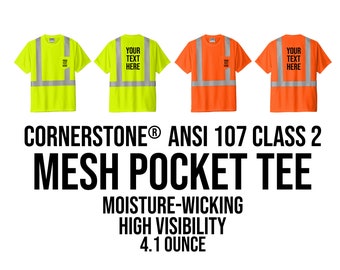 CornerStone ANSI 107 Class 2 Mesh Pocket Tee, Custom High Visibility Tee, Custom Safety Shirt CS200
