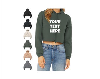 Custom Text Cropped Fleece Hoodie - Bella+Canvas Sponge Fleece
