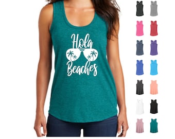 Hola Beaches Racerback Tank Top: Summer Beach Vacation Shirt