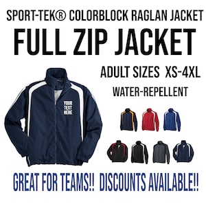 Sport-Tek® Colorblock Raglan Jacket, Custom Full Zip Jacket, Team Jackets, Custom Warm Ups, Team Apparel, Personalized Jacket JST60