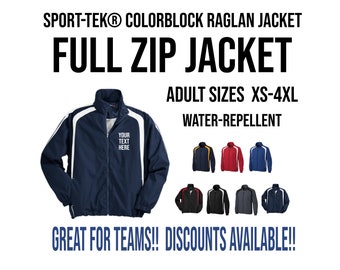 Custom Sport-Tek Colorblock Raglan Full Zip Jacket, Water-Repellent