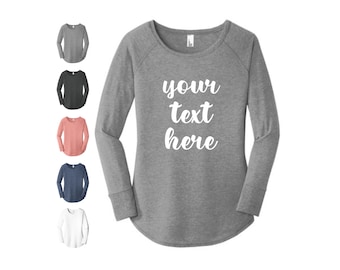 Custom Text Ladies Long Sleeve Tunic Tee: Personalized Shirt