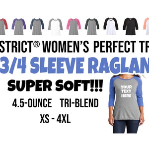 Ladies Custom Baseball Shirt, District ® Women’s Perfect Tri ® 3/4-Sleeve Raglan, Custom Ladies 3/4 Sleeve, Ladies Baseball Shirt DM136L