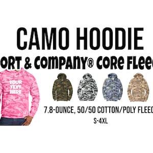 Port & Company® Core Fleece Camo Pullover Hooded Sweatshirt, Custom Camo Hoodie PC78HC