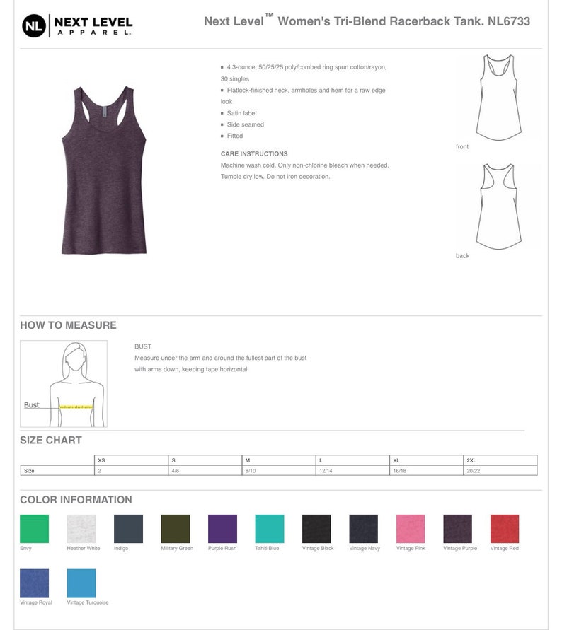 May include: A heather gray racerback tank top with a fitted style. The tank top is made of a tri-blend fabric and has a flatlock-finished neck, armholes, and hem. The tank top is available in a variety of colors.  Next Level Apparel.  NL6733.