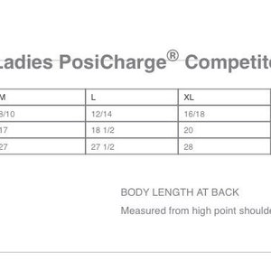 May include: Size chart for a racerback tank top with measurements in inches for bust and body length at back. Sizes range from XS to 4XL.
