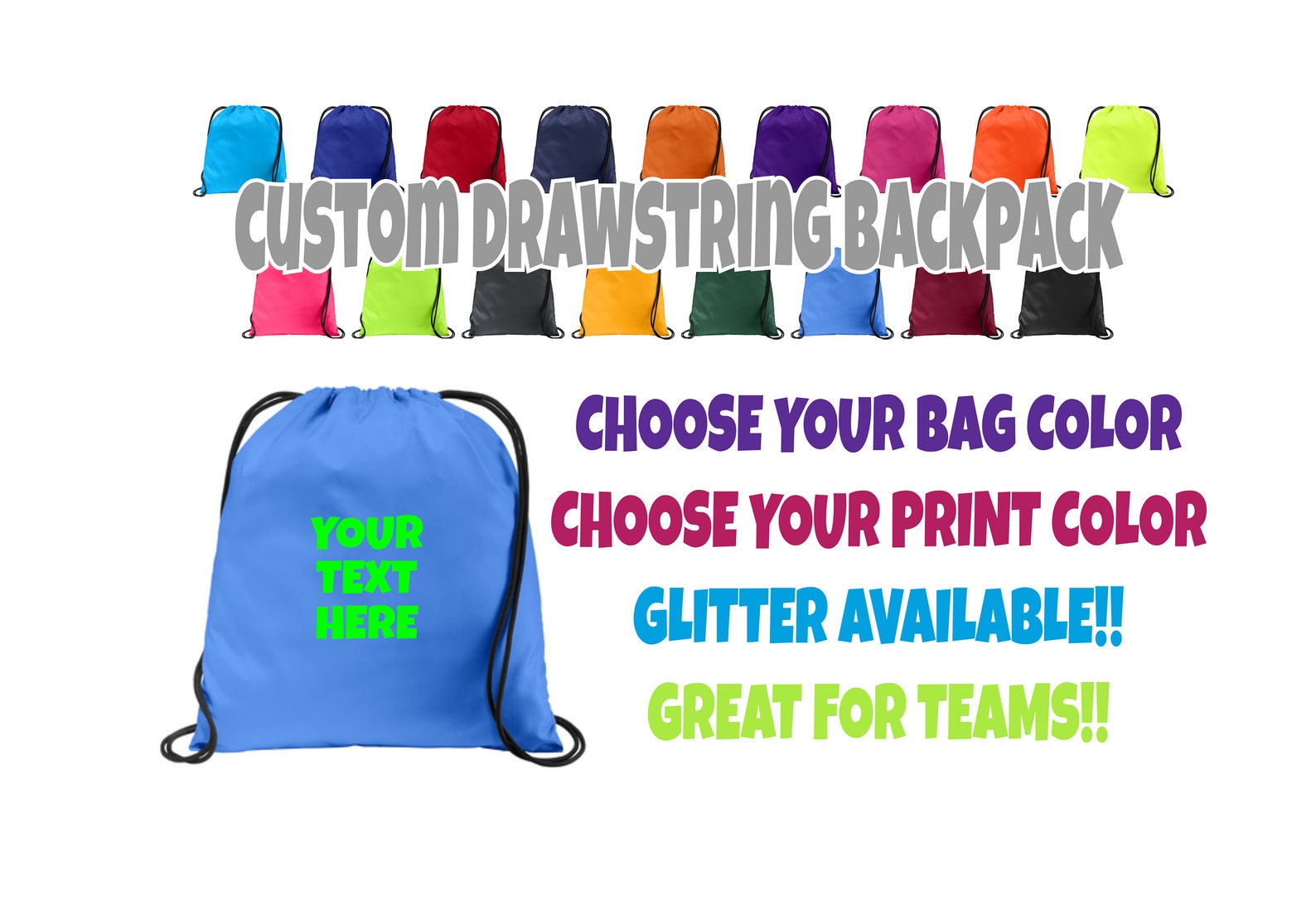 Custom Team Bag Custom Drawstring Bag Personalized Bag Etsy