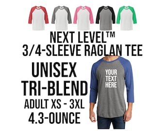 Custom Text Unisex Raglan Tee, 3/4 Sleeve Tri-Blend Shirt