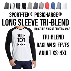 Custom Text Long Sleeve Raglan: Sport-Tek Tri-Blend Wicking Tee