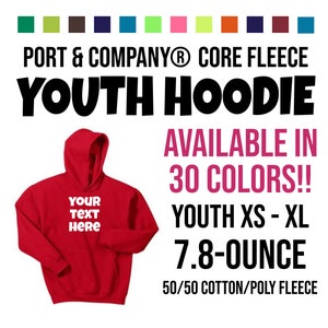 Custom Youth Hoodie, Port & Company Youth Core Fleece Pullover Hooded Sweatshirt, Custom Kids Hoodie,  Custom Kids Sweatshirt, PC90YH