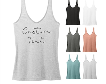 Camiseta de tirantes con cuello en V personalizable para mujer: mezcla de algodón suave, texto personalizado