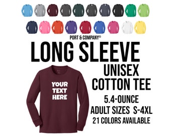 Custom Text Long Sleeve Cotton Tee, Unisex