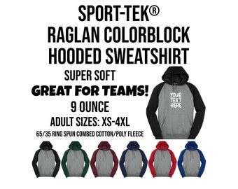 Sport-Tek® Raglan Colorblock Pullover Hooded Sweatshirt, Custom Hoodie, Spirit Wear, Team Apparel ST267