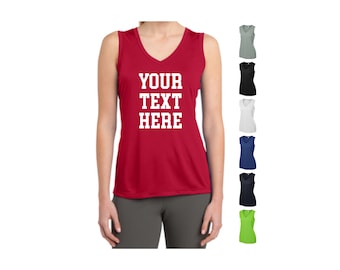 Custom Ladies Sleeveless V-Neck Tee, Personalized Sport Tank