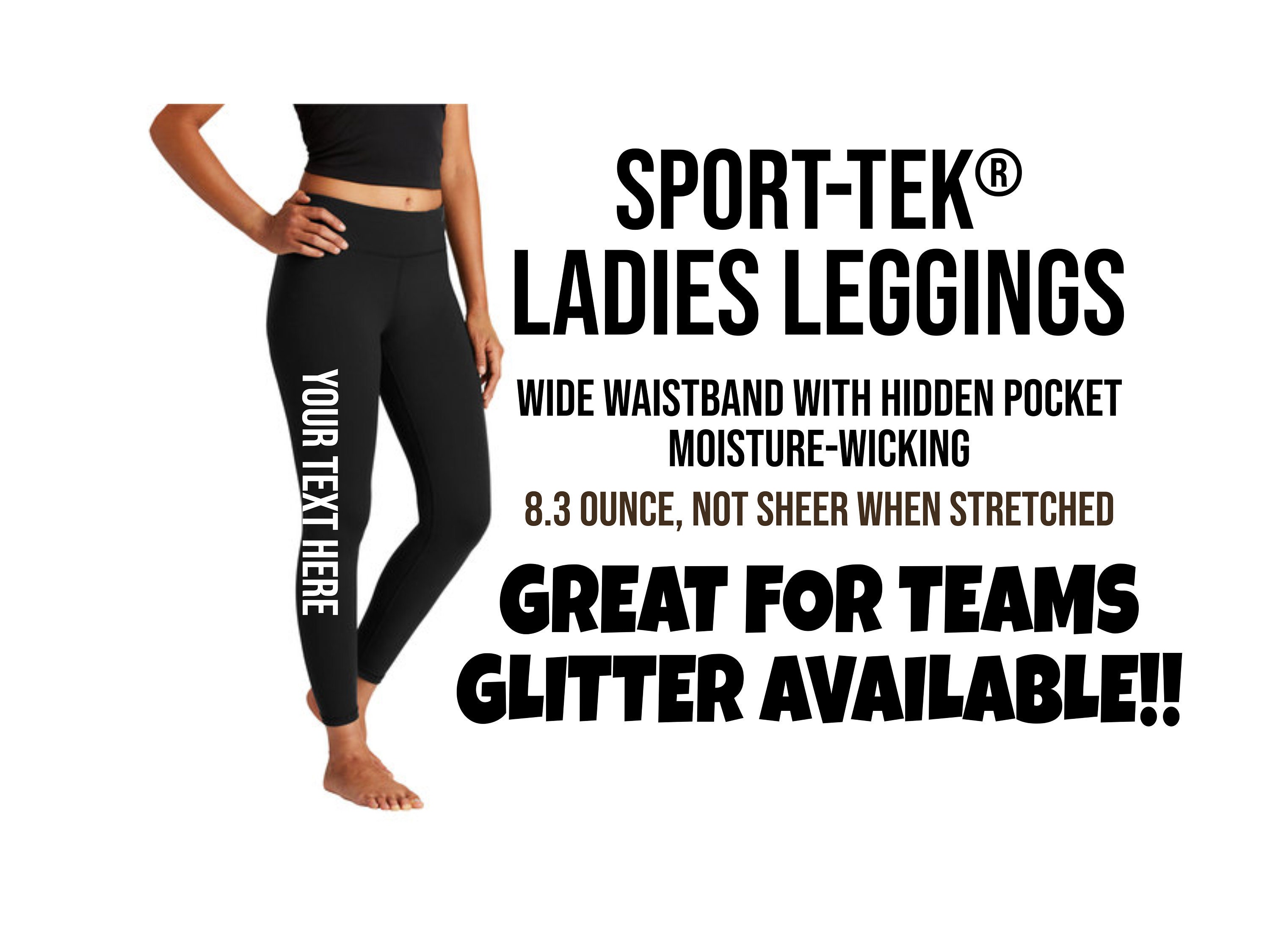 Personalized Leggings, Sport-tek Ladies Leggings, Custom Leggings, Black  Leggings, Team Leggings, Cheer Leggings LPST890 