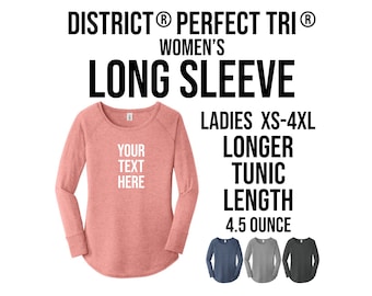 Custom Text Long Sleeve Tunic Tee, Ladies Fit, Soft Tri-Blend