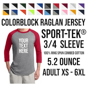 Raglan Baseball Shirt, Sport-Tek Colorblock Raglan Jersey, Custom Baseball Shirt, Team Shirts, Custom 3/4 Sleeve, Baseball Raglan T200