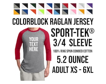 Raglan Baseball Shirt, Sport-Tek Colorblock Raglan Jersey, Custom Baseball Shirt, Team Shirts, Custom 3/4 Sleeve, Baseball Raglan T200