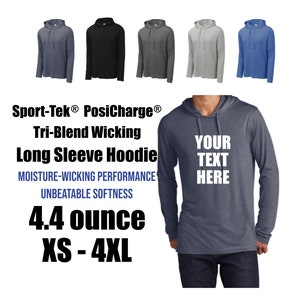 Long Sleeve Hoodie Tee, Custom Long Sleeve Hoodie, Light Weight, Sport-Tek, Tri-Blend, Wicking Long Sleeve Hoodie  ST406