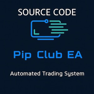 May include: A dark blue graphic with the words "SOURCE CODE" above a blue and teal icon. Below the icon, the words "Pip Club EA" are in blue, and "Automated Trading System" is in white.