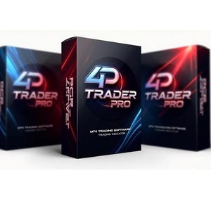 May include: Three black boxes with the text "4D TRADER PRO" in a stylized font. The boxes have a gradient design with blue and red accents. The text "MT4 TRADING SOFTWARE TRADING INDICATOR" is also visible.