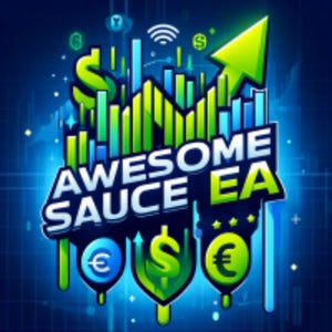 May include: A green and blue graphic with the text "Awesome Sauce EA" in white. The graphic features a green arrow pointing up, a dollar sign, a euro sign, and a bar graph.