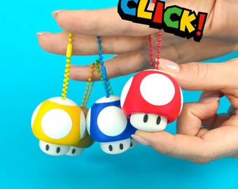 3D Printed - Super Mario Mushroom Fidget Clicker - Keychain - Very Clicky - Fidget Toy