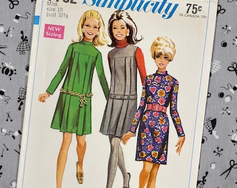 Patrón de costura vintage Simplicity 7752 sin cortar para vestido o jersey de señora, talla 10