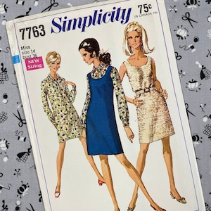 Simplicity 7763 UNCUT Vintage Sewing Pattern for Misses Dress or Jumper and Shirt-Dress Size 14