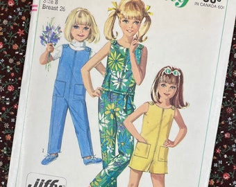 Simplicity 7154 UNCUT Vintage Sewing Pattern for Girls Jiffy Jumpsuit in Two Lengths Size 8