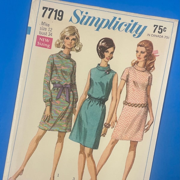 Simplicity 7719 UNCUT Vintage Sewing Pattern for Misses Dress Size 12