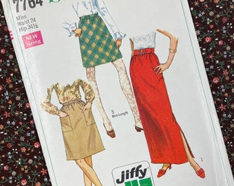 Simplicity 7764 UNCUT Vintage Sewing Pattern for Misses Jiffy Skirt in Two Lengths Waist 24”