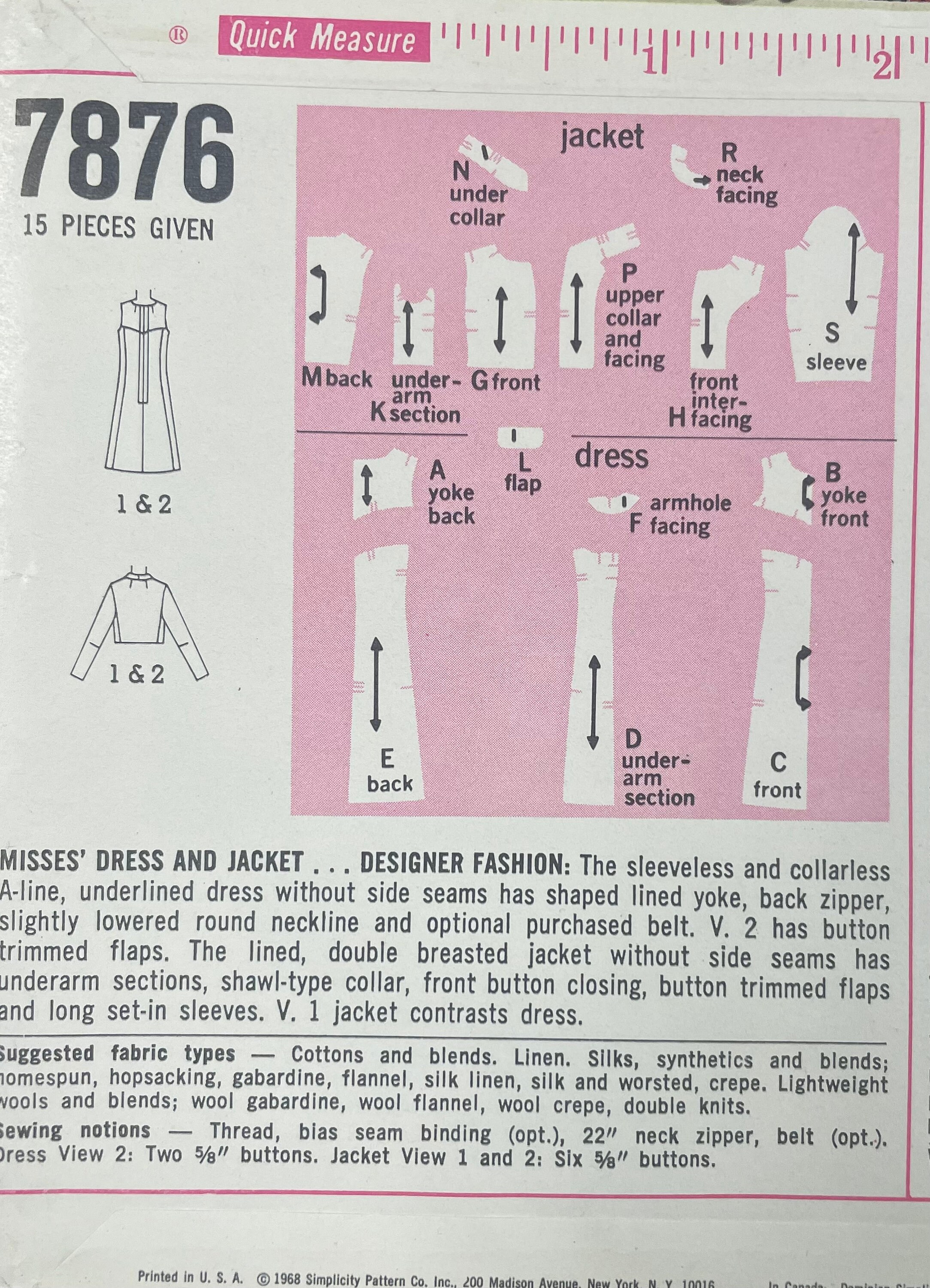 Simplicity 7876 UNCUT Vintage Sewing Pattern for Misses Dress and ...
