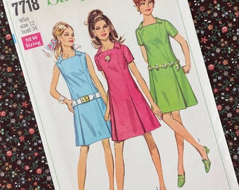 Simplicity 7718 UNCUT Vintage Sewing Pattern for Misses Dress Size 12