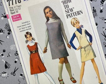 Simplicity 7778 UNCUT Vintage Sewing Pattern for Young Junior/Teens Jumper with Three Necklines Size 11/12