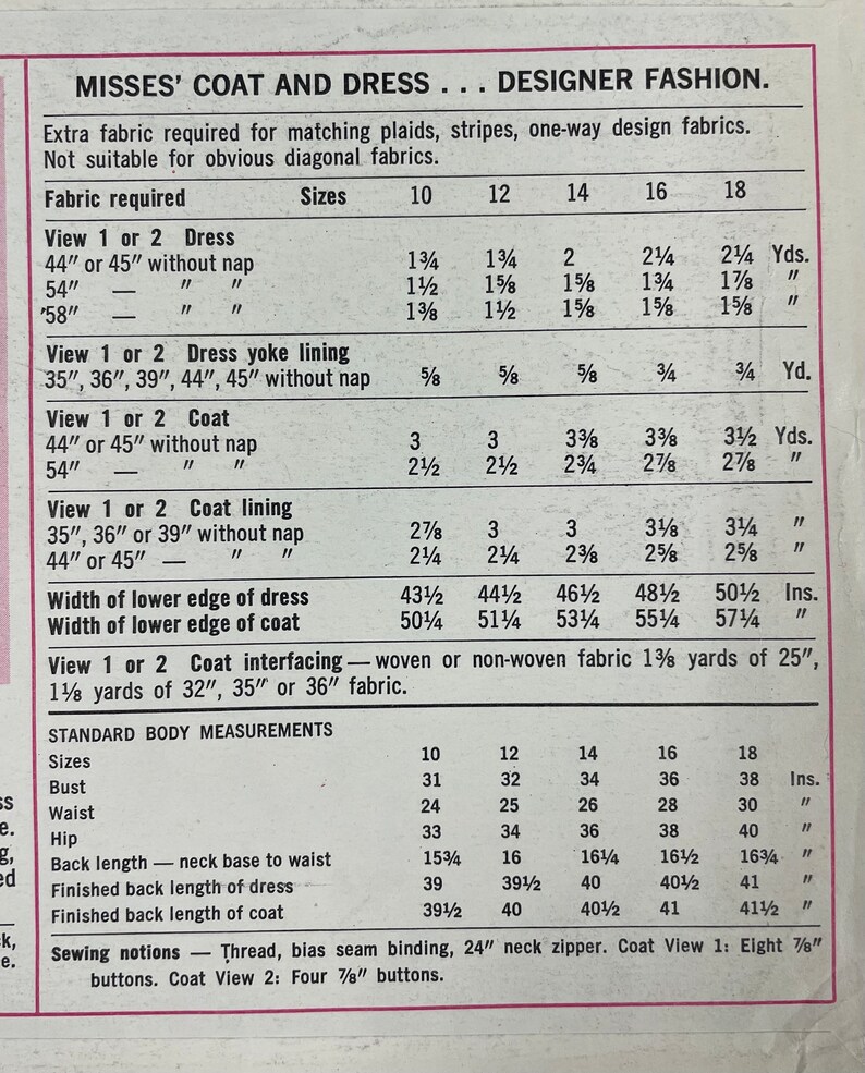 Simplicity 7261 UNCUT Vintage Sewing Pattern for Misses Coat and Dress Bust 32 Designer Fashion image 6