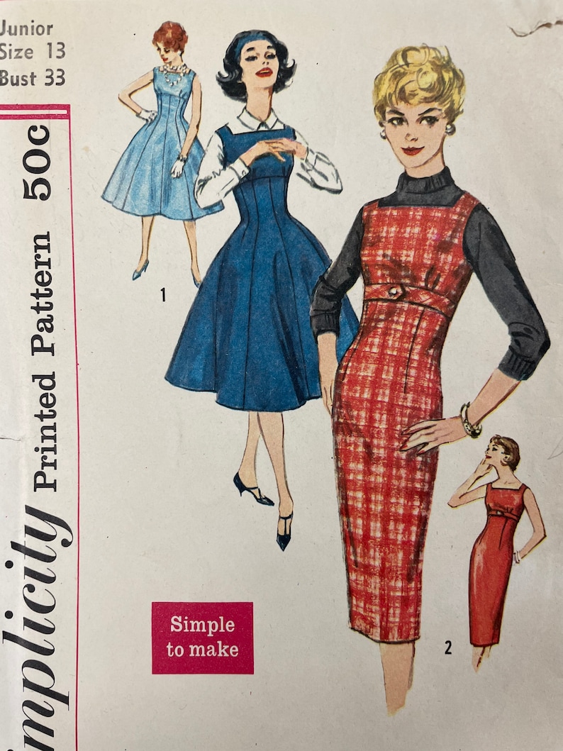 Simplicity 2651 COMPLETE Vintage Sewing Pattern for Juniors Dress /& Jumper with 2 Skirts Bust 33